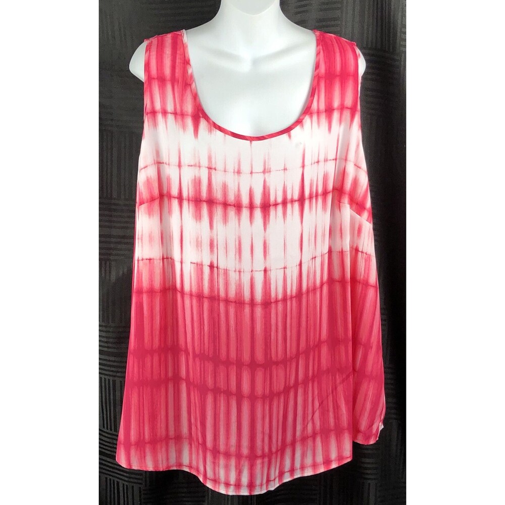 NWOT Faded Glory Sleeveless Tank top 26/28W Pink/Wht Tie Dye beach hippie Surfer
